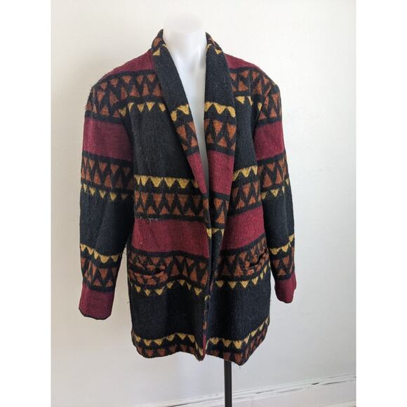 David Paul NY Size Large Southwestern Jacket Red Brown Yellow Wool Blend Pockets - Picture 4 of 11